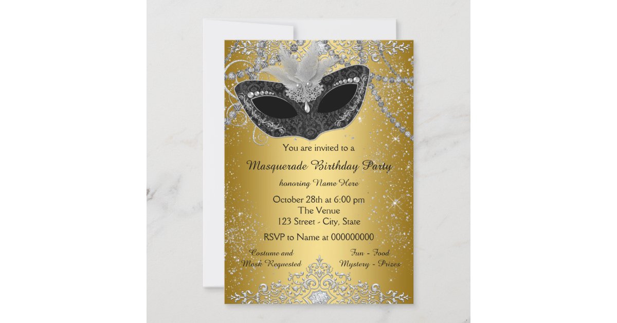 Pretty Black and Gold Masquerade Party Invitation | Zazzle