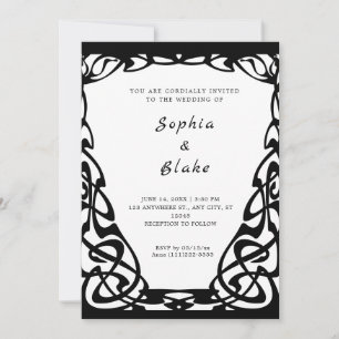 Pretty Black and White Art Deco Wedding Invitation