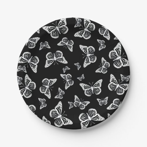 Pretty Black and White Butterflies Pattern Motif Paper Plates