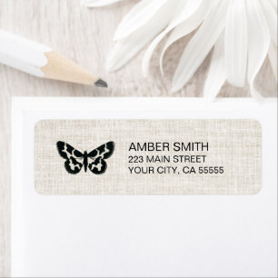 Pretty Black and White Butterfly Linen Rustic Label