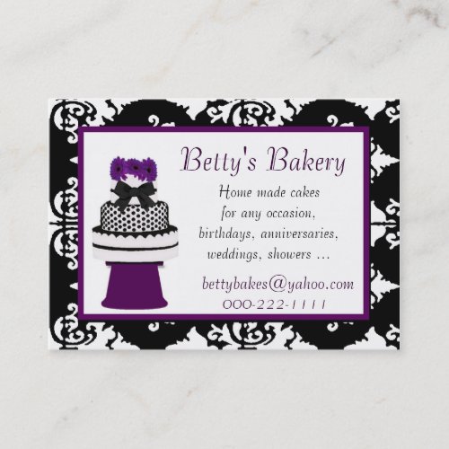 Pretty Black and White Damask Bakery Business Card