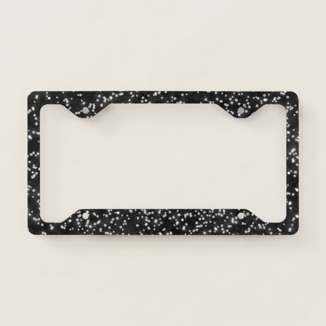 Pretty Black and White Faux Glitter Design License Plate Frame (Front)