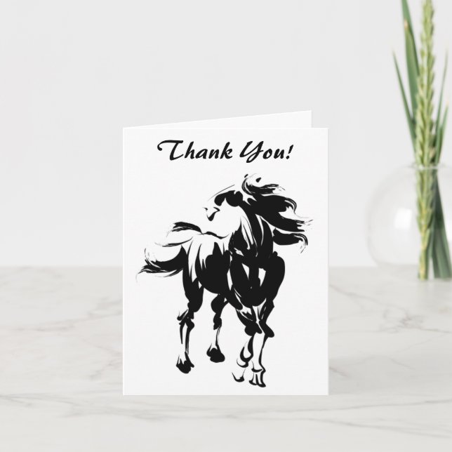 Pretty Black and White Horse Thank You Card (Front)
