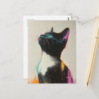 Pretty Black and White Kitty With Pink and Yellow  Postcard