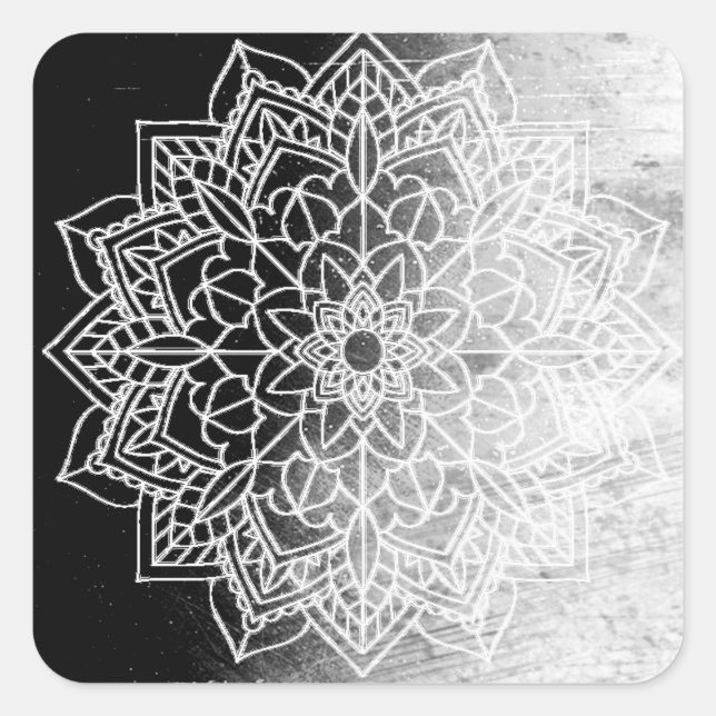 Pretty Black and White Mandala Abstract Square Sticker (Front)