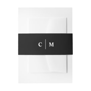 Pretty Black and White Minimalist Wedding Initials Invitation Belly Band