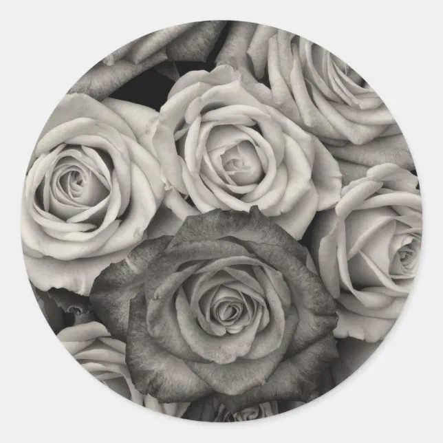 Pretty Black and White Roses Bouquet of Flowers Classic Round Sticker ...