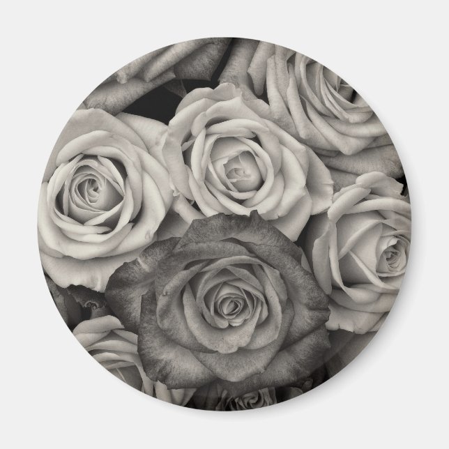 Pretty Black and White Roses Bouquet of Flowers Magnet (Front)