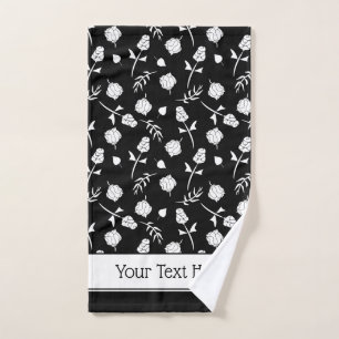 Pretty Black and White Roses Rosebud Floral Print Bath Towel Set