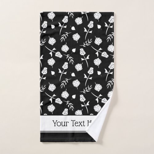 Pretty Black and White Roses Rosebud Floral Print Bath Towel Set