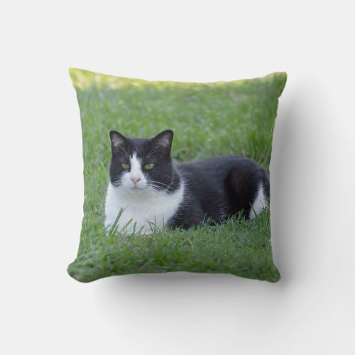 Pretty Black and White Tuxedo Cat Photo Throw Pillow