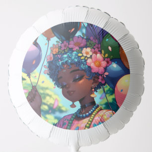 Pretty Black Anime Girl with Birthday  Balloon