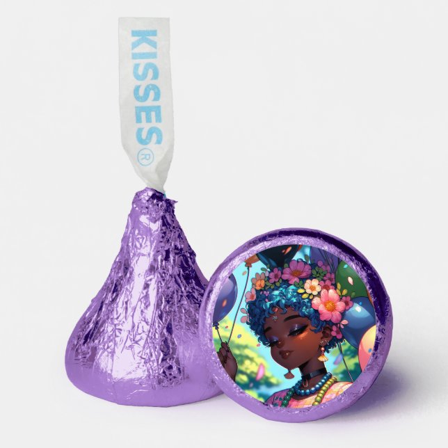 Pretty Black Anime Girl with Birthday  Hershey®'s Kisses® (Front)