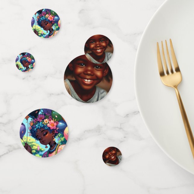 Pretty Black Anime Girl with Birthday Personalized Confetti (Group)