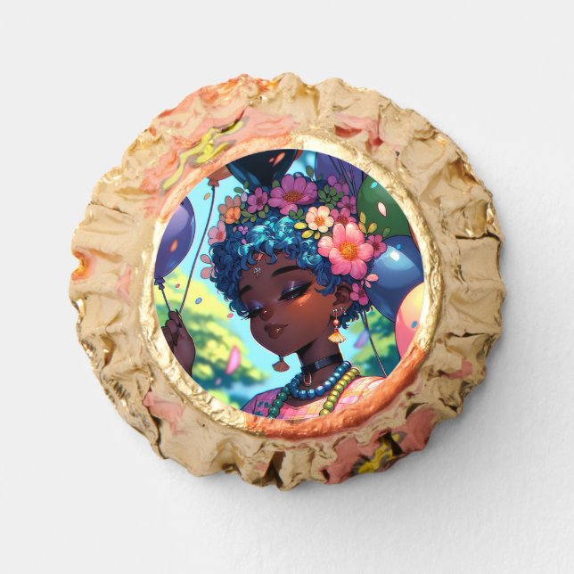 Pretty Black Anime Girl with Birthday  Reese's Peanut Butter Cups (Front)