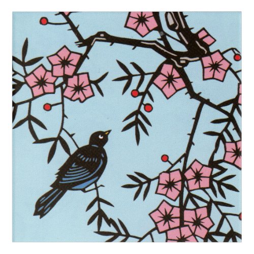 Pretty Black Bird on black Branches Cherry Blossom Acrylic Print