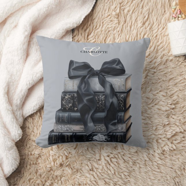 Pretty Black Bow Bookish Throw Pillow (Blanket)