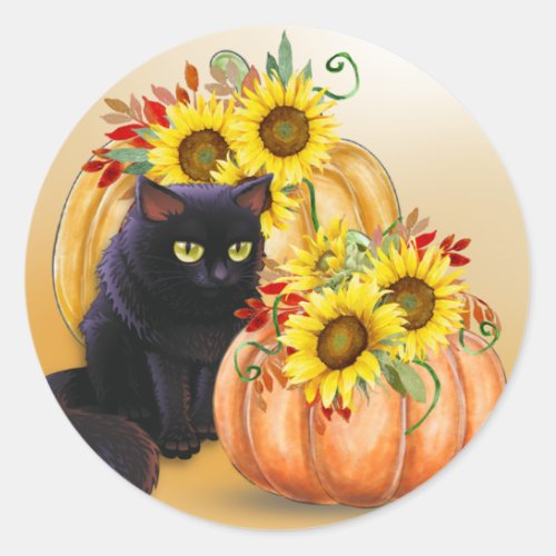 Pretty Black Cat  Pumpkin Halloween Classic Round Sticker