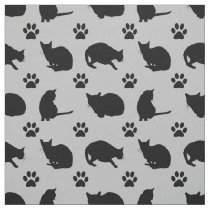 Pretty Black Cats and Paws Print Fabric