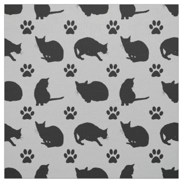 Pretty Black Cats and Paws Print Fabric
