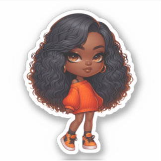 pretty black chibi girl in orange sticker