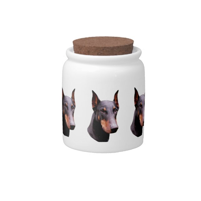 Pretty Black Doberman Pinscher Face Candy Jar (Front)