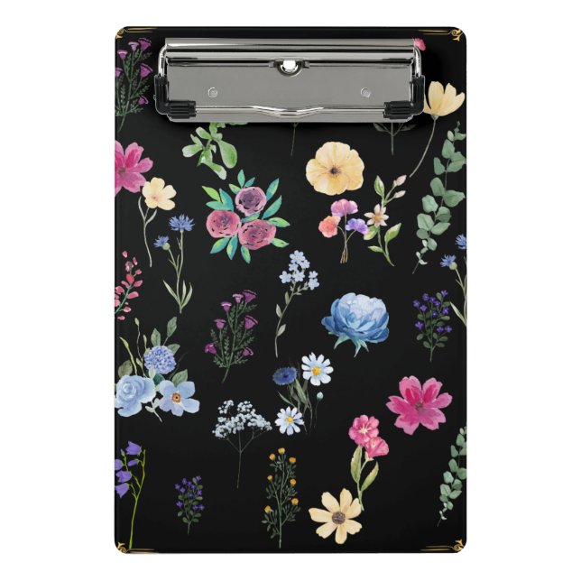Pretty Black Floral  Mini Clipboard (Front)