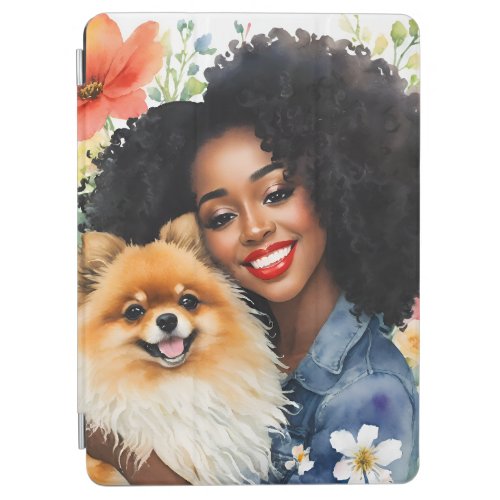 Pretty Black Girl With Pomeranian Pup Floral iPad Air Cover