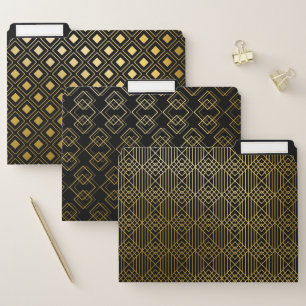 PRETTY BLACK & GOLD ART DECO PATTERNS FILE FOLDER