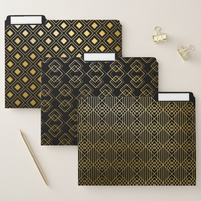 PRETTY BLACK & GOLD ART DECO PATTERNS FILE FOLDER (Set)