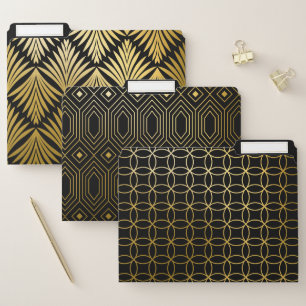 PRETTY BLACK & GOLD ART DECO PATTERNS FILE FOLDER