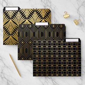 PRETTY BLACK & GOLD ART DECO PATTERNS FILE FOLDER