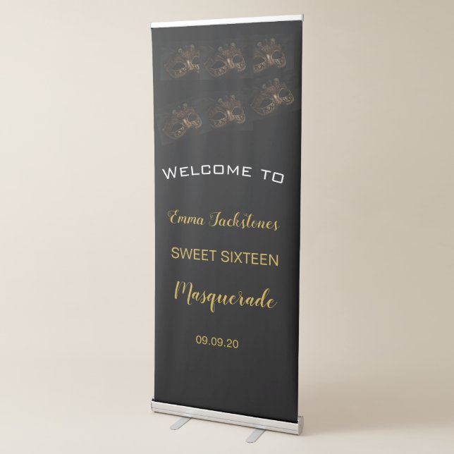 Pretty Black & Gold Masquerade Birthday Welcome   Retractable Banner (3/4)