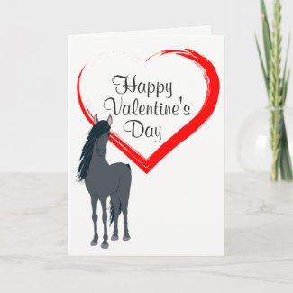 Pretty Black Horse and Heart Happy Valentine's Day Holiday Card