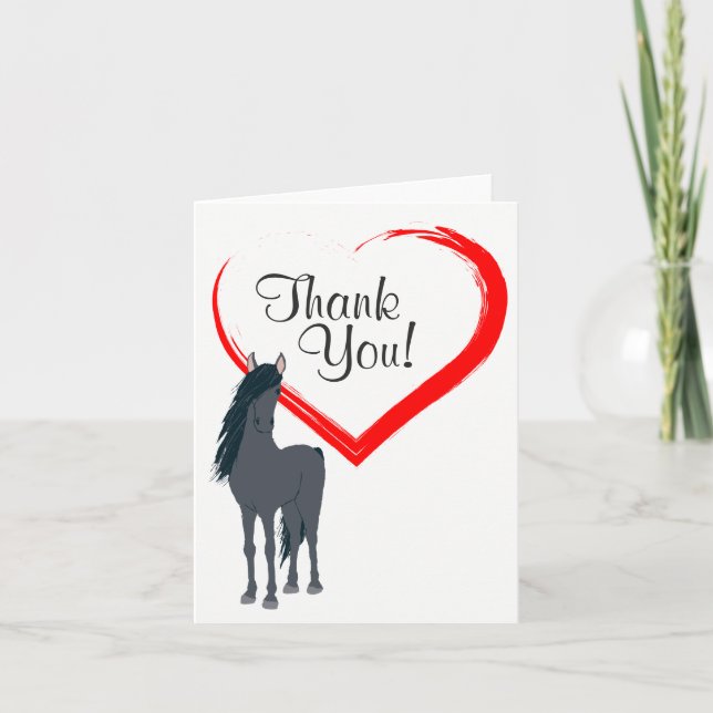 Pretty Black Horse and Red Heart Thank You (Front)