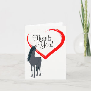 Pretty Black Horse and Red Heart Thank You Card