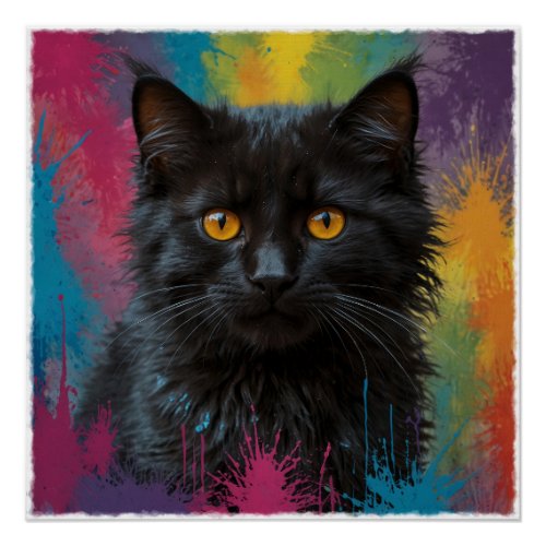 Pretty Black Kitty Artistic Portrait Poster