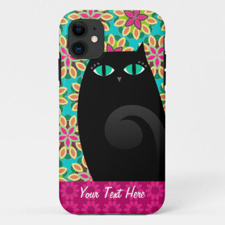 Pretty Black Kitty on Floral Custom iPhone 5 Case