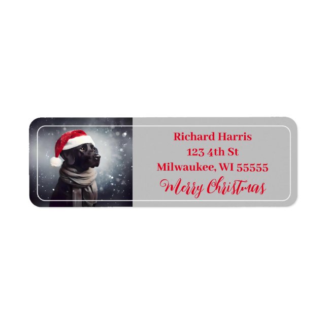 Pretty Black Lab In Scarf and Santa Hat Label (Front)