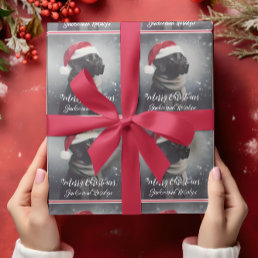 Pretty Black Lab In Scarf and Santa Hat Wrapping Paper