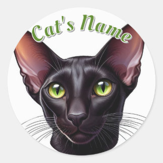 Pretty Black Oriental Shorthair Cat • Personalized Classic Round Sticker