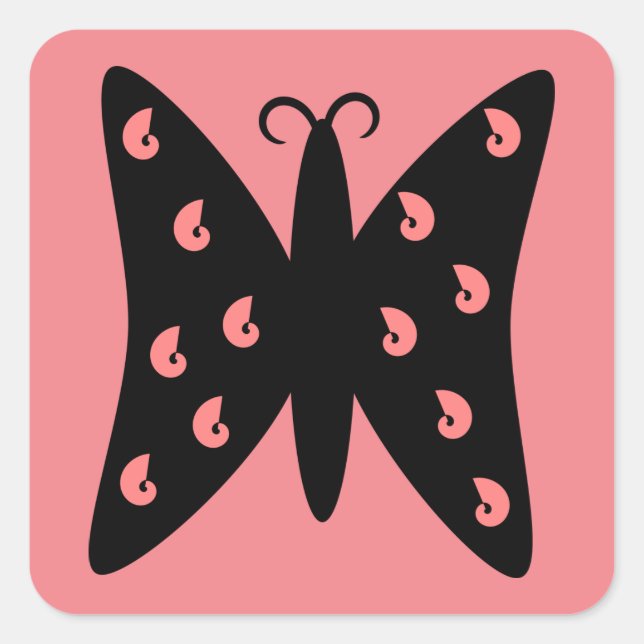 Pretty Black & Pink Butterfly Design Square Sticker (Front)
