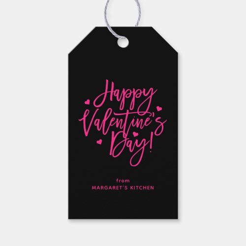 Pretty Black Pink Script Happy Valentines Day Gift Tags