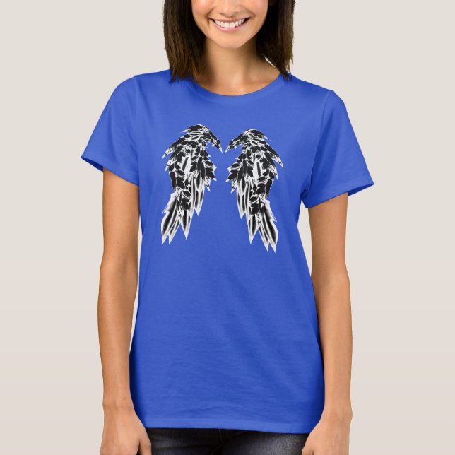 Pretty Black Raven Feathers Angel Wings T-Shirt (Front)