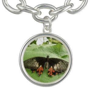 Pretty Black Red and Gold Butterfly Charm Bracelet