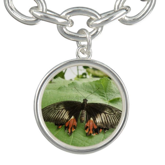 Pretty Black Red and Gold Butterfly Charm Bracelet (Design)