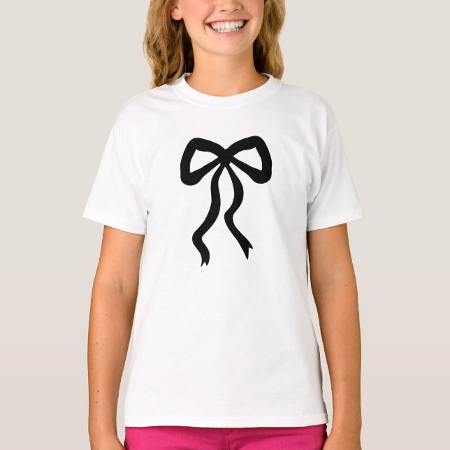 Pretty Black Ribbon Bow Festive Girl  T-Shirt (Front)