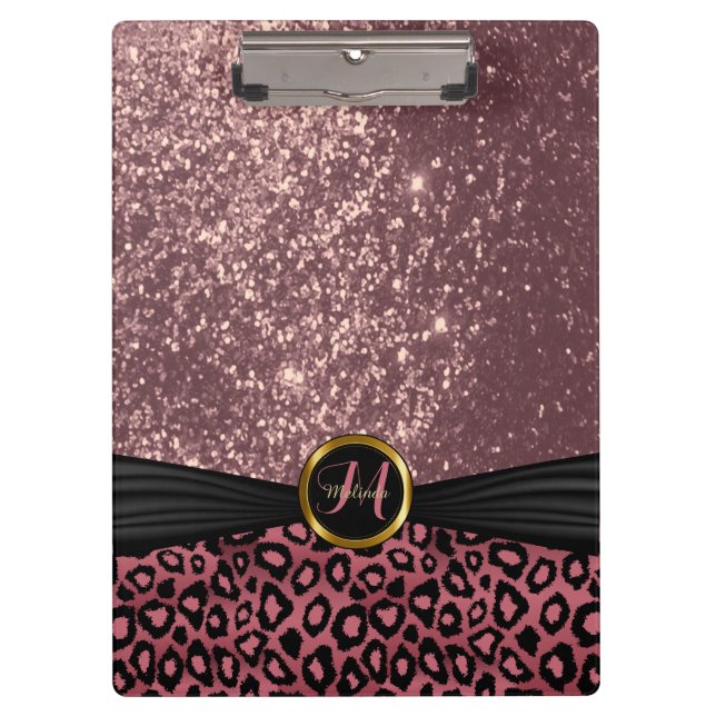 Pretty Black & Rose Gold Glitter Clipboard (Front)