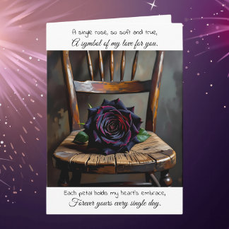 Pretty Black Rose on Rustic Chair | Anniversary Card