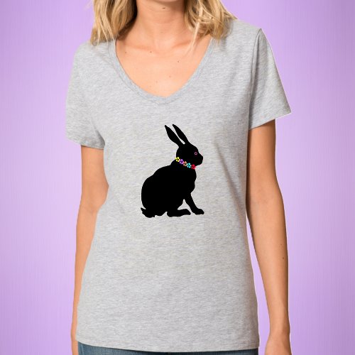 Pretty black Silhouette Bunny Wearing Flowers T_Shirt